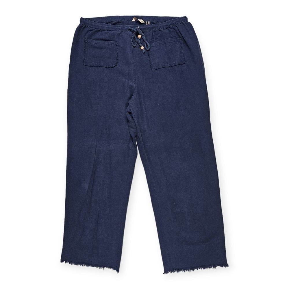 Soft Surroundings Navy‎ Blue Cotton Raw Hem Cropped Pants Women's Size Large